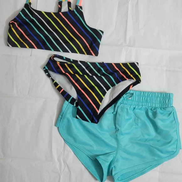 Girls'  3pc Bikini Set with Short- art class Multicolor - Picture 5 of 5